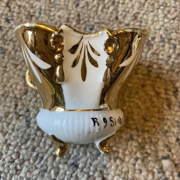 Antique 1498 Mini Tea Cup No Saucer White Porcelain Gold Plated Cottagecore - Picture 7 of 9
